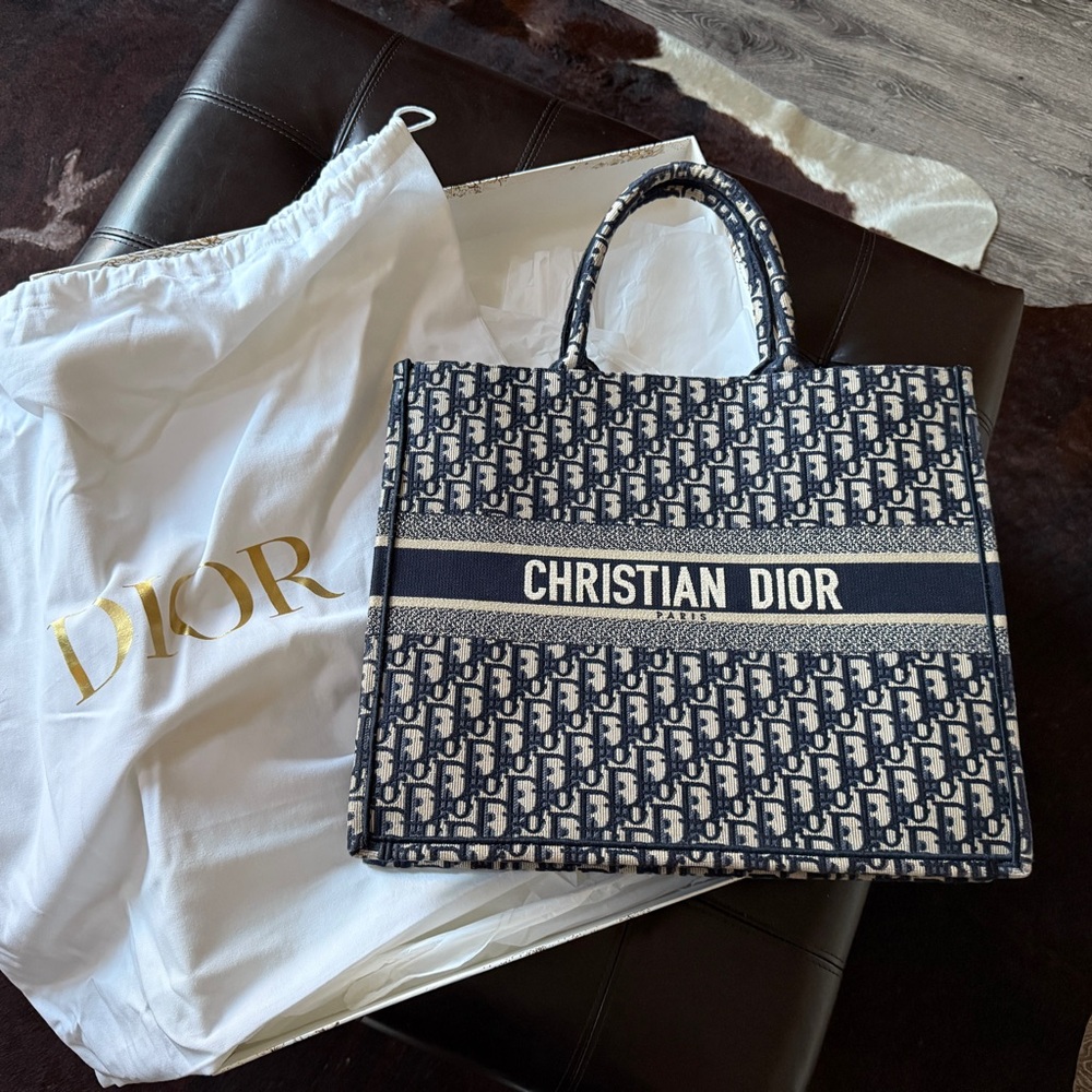 Dior Navy and Cream Patterned Tote